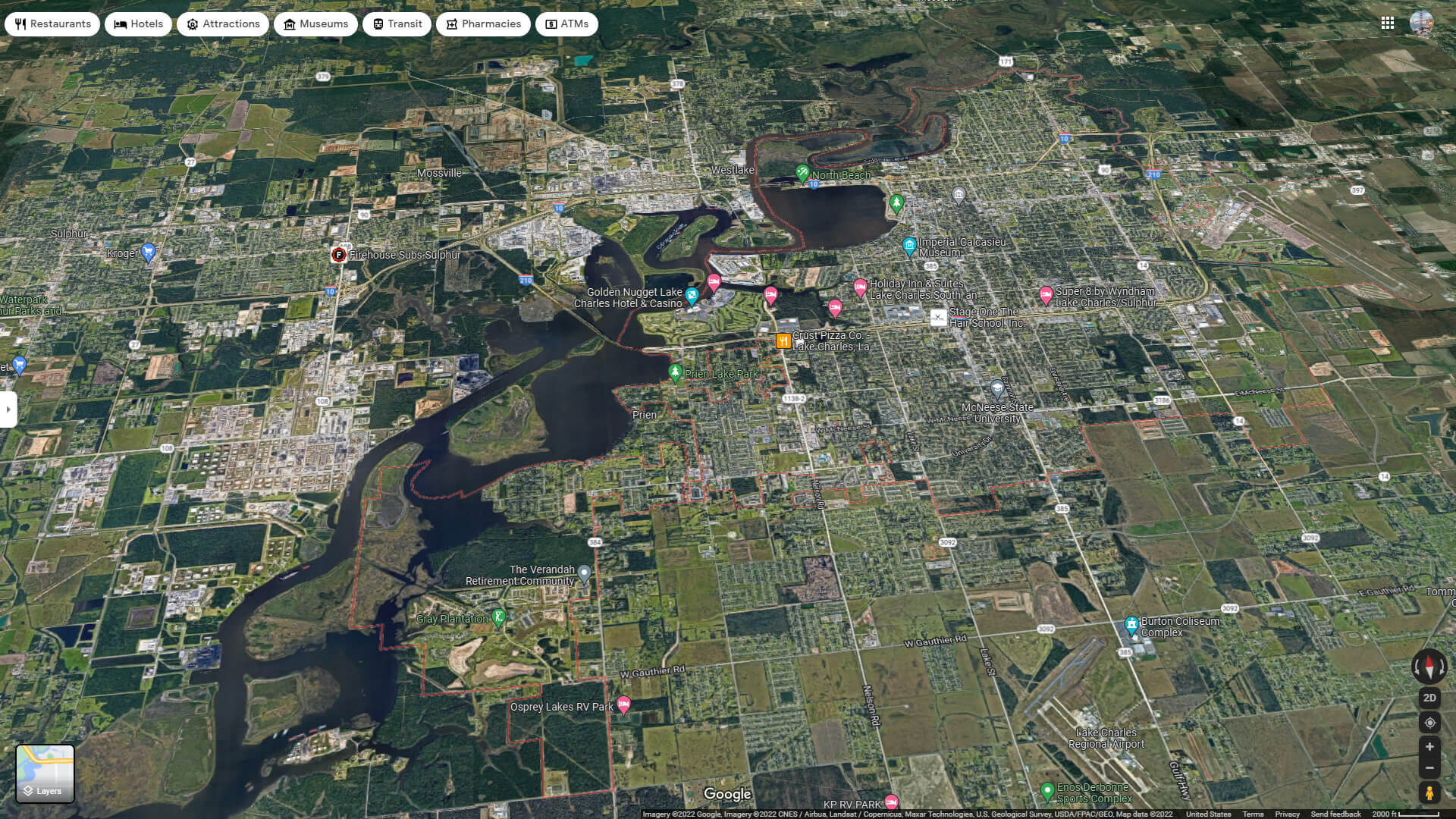 Lake Charles Aerial Map Louisiana
